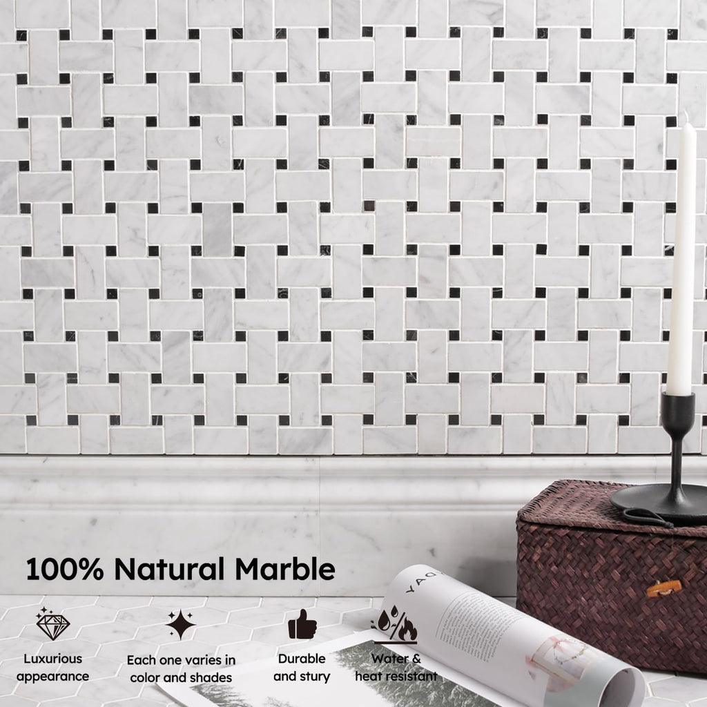 Natural Marble Mosaic Tile Polished, 1x2 Inch Basketweave, 5 Sheets