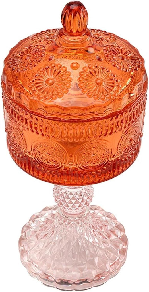Crystal Raised Pedestal Apothecary Jar, 8" Tall, Amber