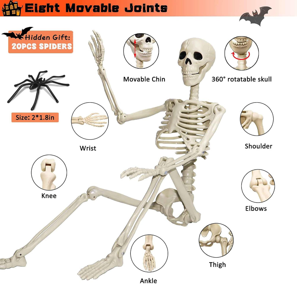36" Skeleton Halloween Decorations, 3ft Life Size Human Skeleton with Full Body Movable Posable Joints Skeleton