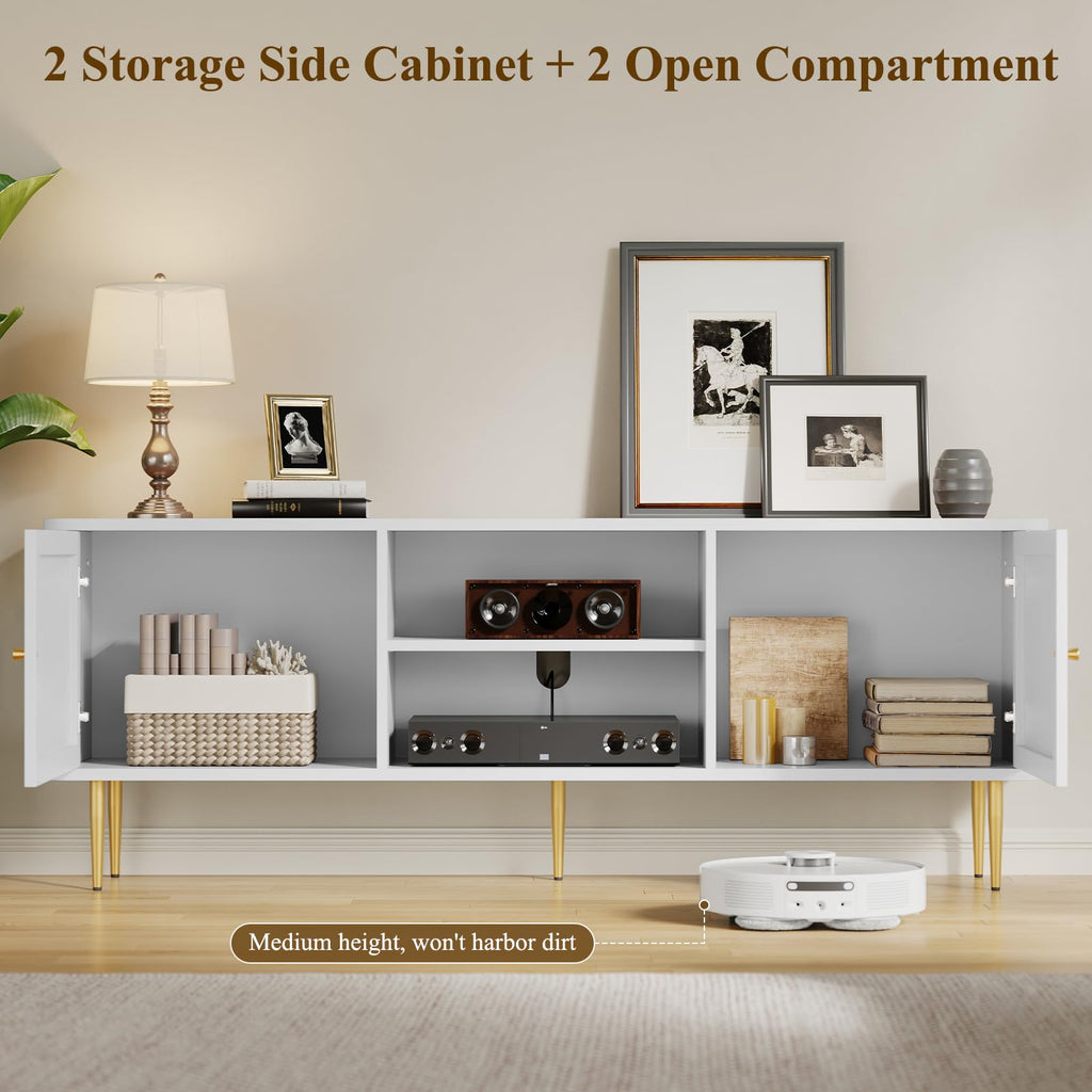 67" Fluted Modern TV Stand for TVs up to 75 Inch, TV Console, White