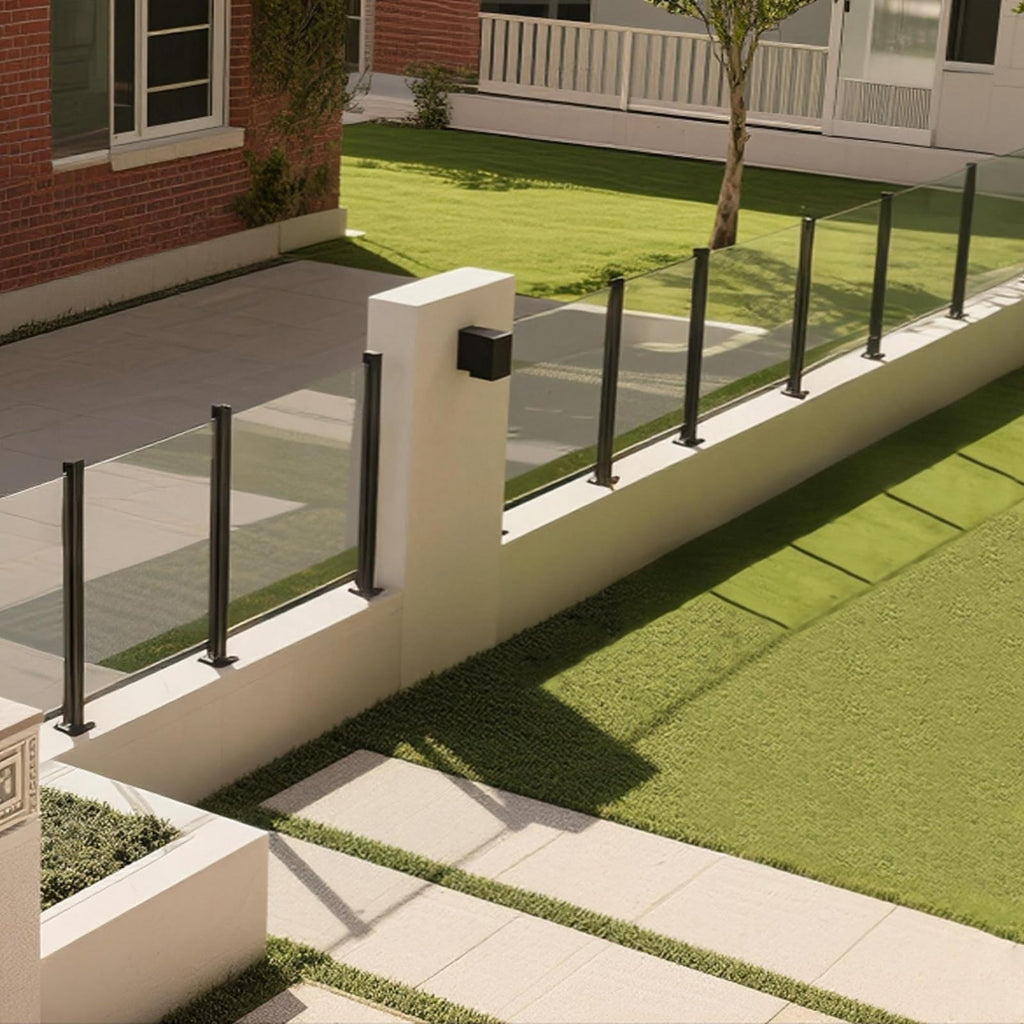 Glass Railing Post, No-Punch Glass Railing System with Spigot Slots & Base, Heavy-Duty 304 Stainless Steel Clamp for