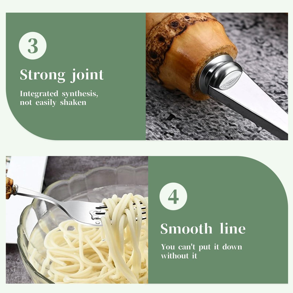 Bamboo handle flatware sets for 8, 40 Piece Natural bamboo handle cutlery sets, silverware sets, dinnerware tableware