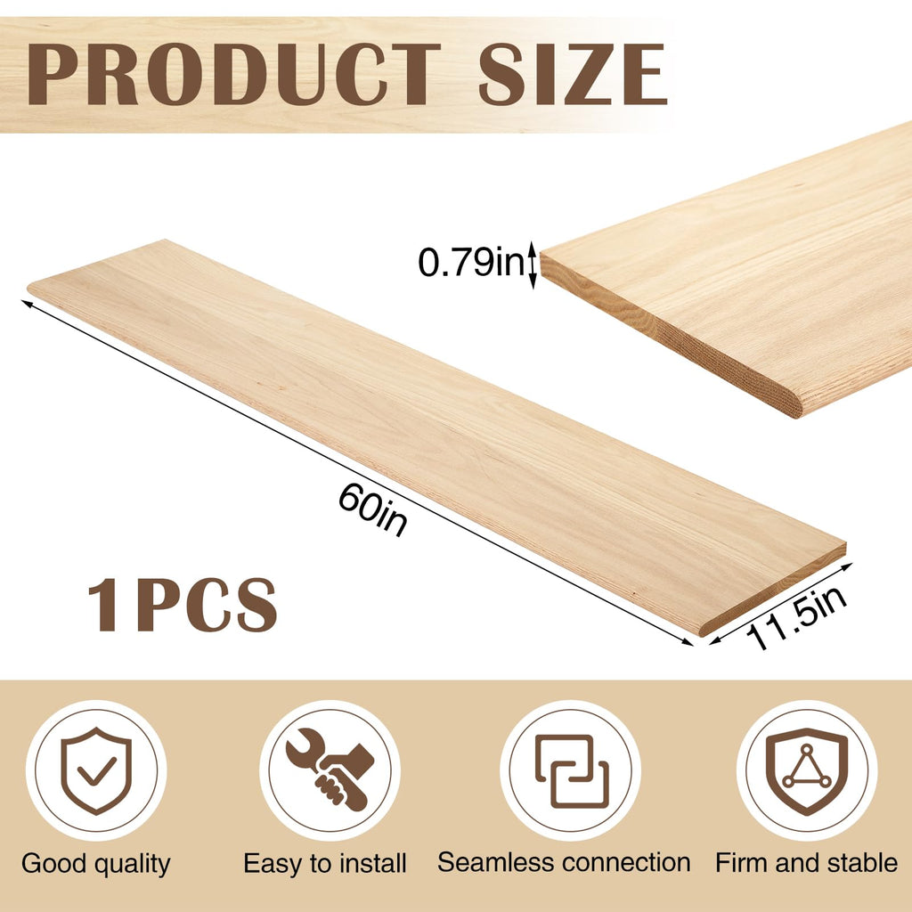 Red Oak Solid Wood Stair Tread with Small (3/4") Profile Oak Treads (60in, Bullnose Stairs Treads, )