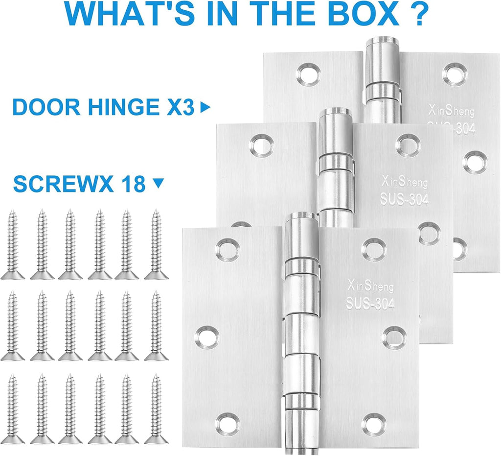 3.5" Heavy Duty Door Hinges XinSheng 304 Stainless Steel 3 Pack | Great anti-rust performance，Anti-tamper hinge