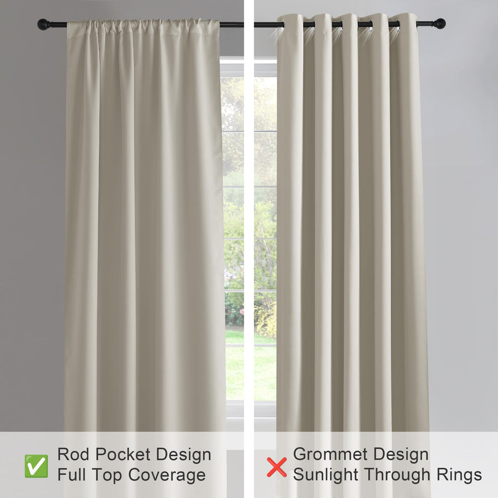 Short Black Out Curtains 48 inch Long for Small Window, Rod Pocket Privacy Bathroom Draperies, Thermal Insulated