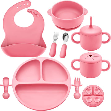 Piece Silicone Baby Feeding Set for Baby Led Weaning, Pink