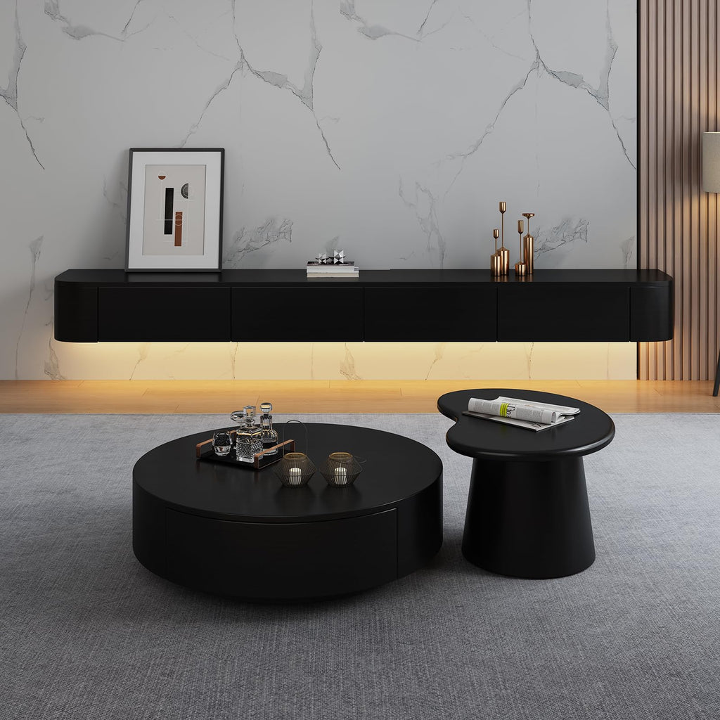 Floating TV Stand - Wall Mounted Media Console with 2 Drawer, Floating Entertainment Center TV Cabinet, Wall Mounted