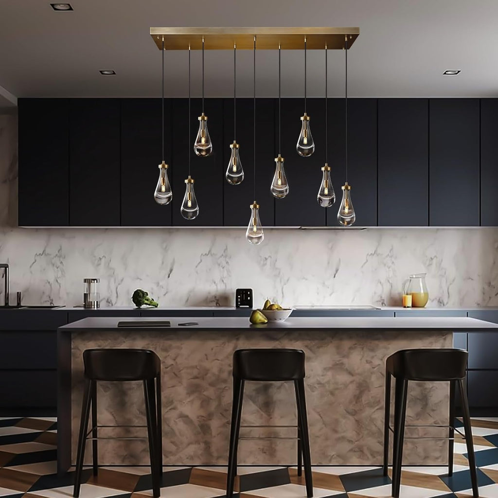 Raindrop 9-Light Chandeliers for Dining Room Gold Dining Room Lights Fixture Over Table, Brass Pendant Lights Kitchen Island, Adjustable Rope Teardrop Hanging Lamp Ceiling for Living Room A121-B0CH9MBKS6