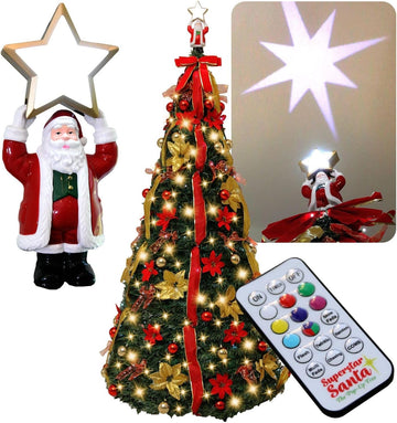 Superstar Santa Pop-Up Christmas Tree, 7FT, Pre-Lit w/ 200 LED Lights, AS SEEN ON TV, Santa Projects North Star