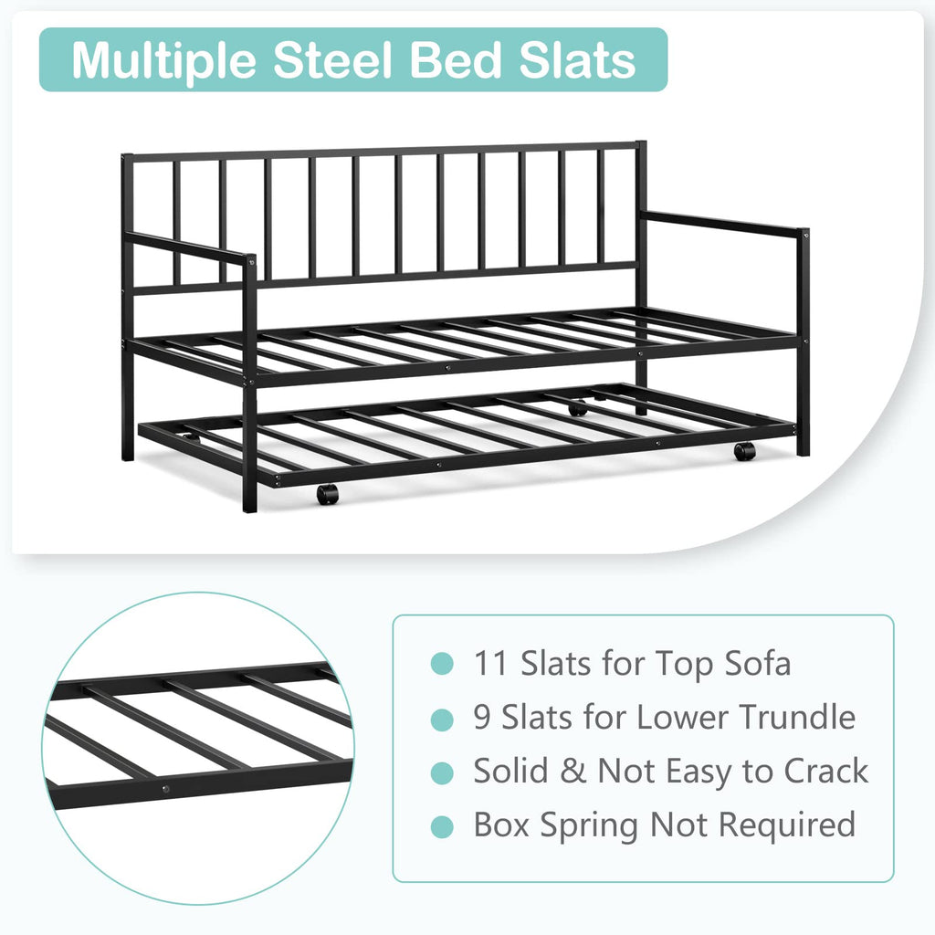 Twin Size Daybed, Metal Frame Daybed and Roll Out Trundle