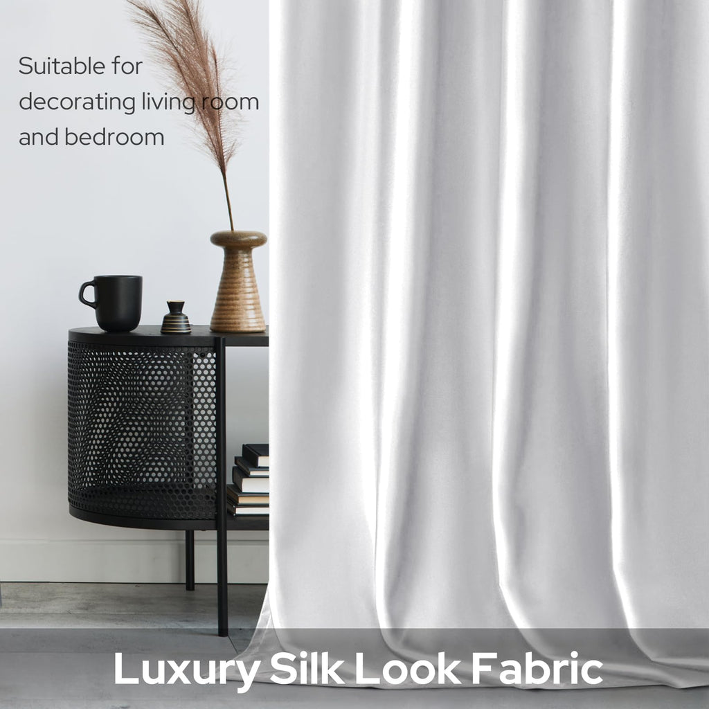 Faux Silk Greyish White Blackout Curtains 52W x 96L 2 Panels