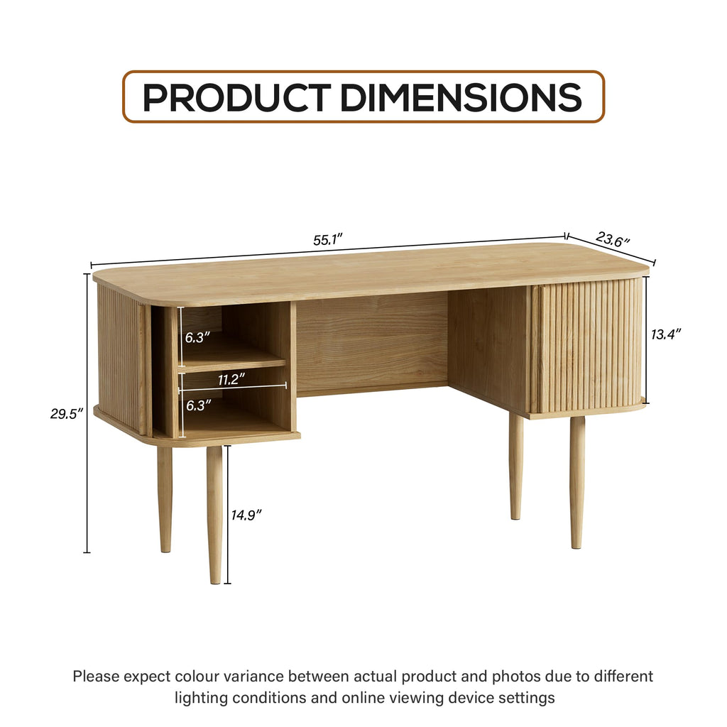 55" Modern Writing Desk, Wood Home Office Desk, Natural