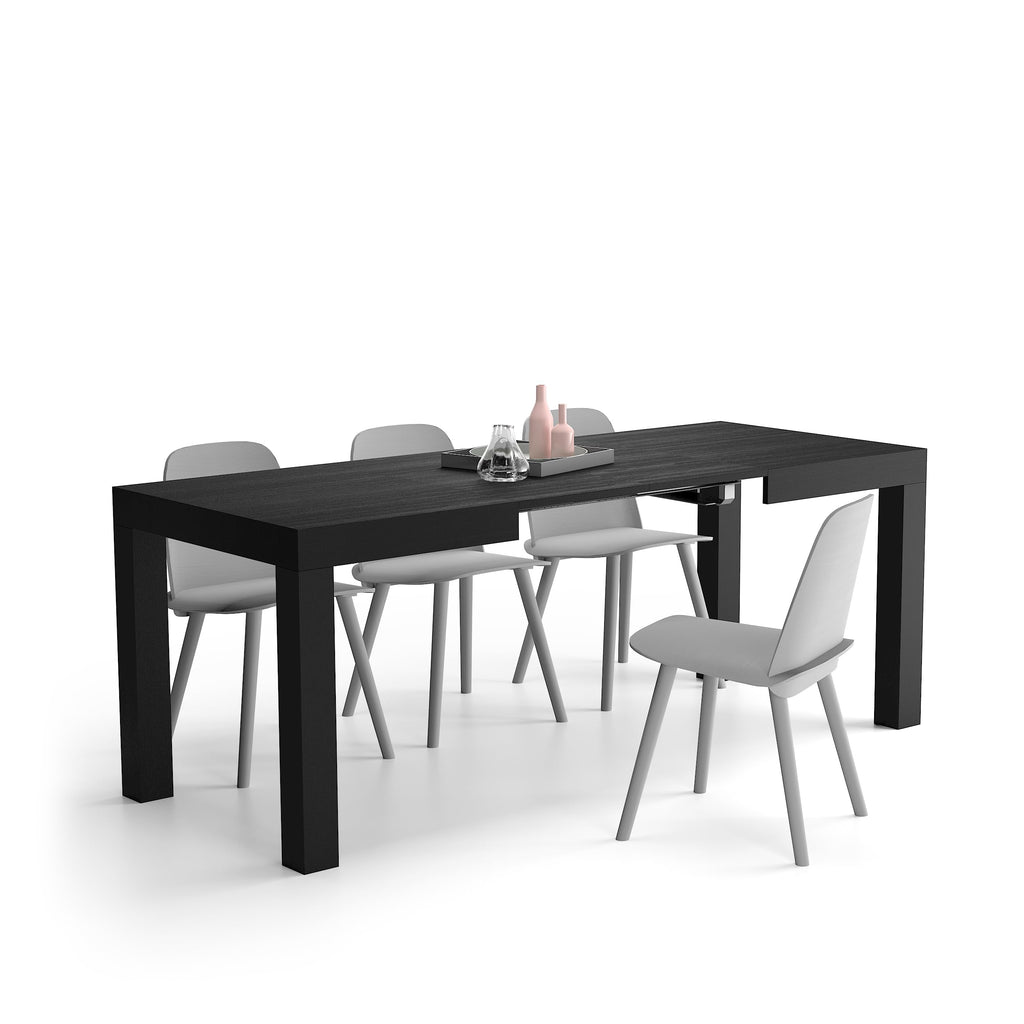 First Extendable Table, 47.2(78.7) x31.5 in, Ashwood Black, for 6-8 People, Expandable Dining Table, Italian
