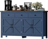 63" Sideboard Buffet Cabinet with Storage, Coffee Bar with 3 Drawers and 4 Barn Doors