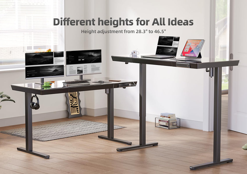 Glass Standing Desk with Drawers, 40 x 24 Inch Electric Stand Up Desk with USB Ports, Adjustable Height, Black