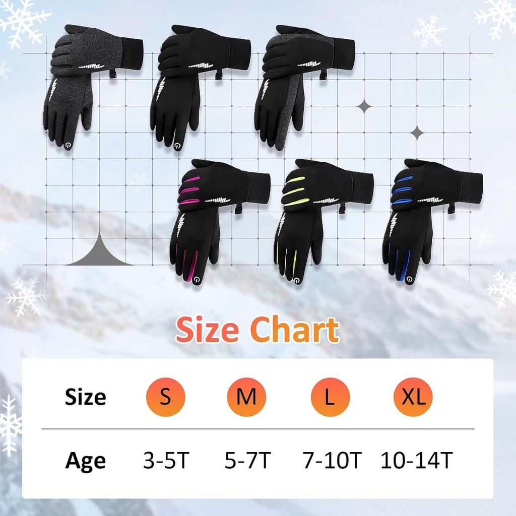Kids Winter Gloves Touchscreen Water Resistant Warm Fleece Ski