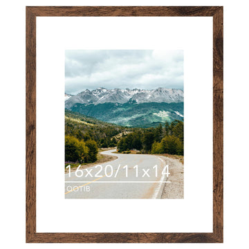 Wood 16x20 Picture Frame with 11x14 Mat Deep Brown, Display 11x14 with Mat or 16x20 Without Mat, Wood 16 by 20 Photo