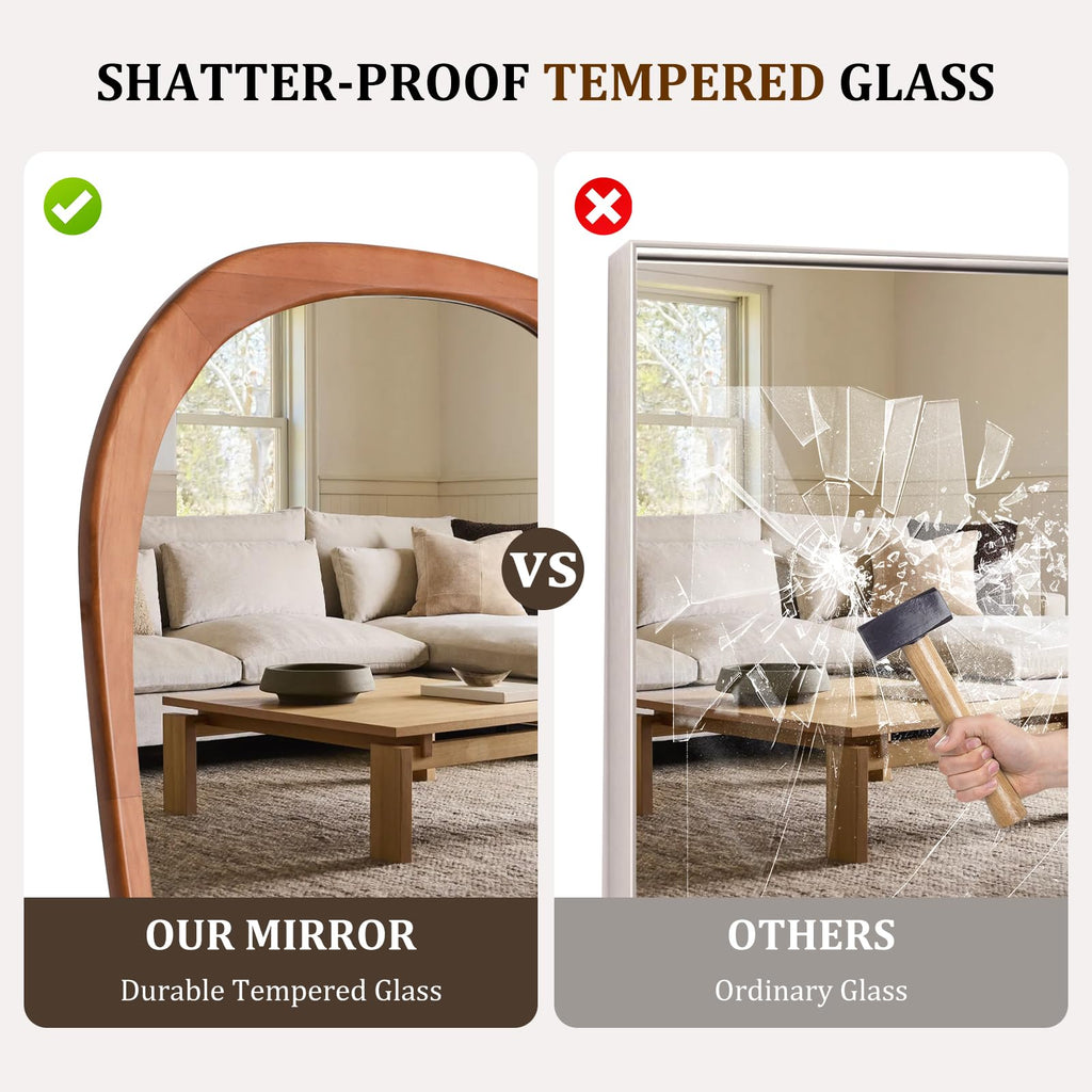 48" H x 22" W Asymmetrical Mirror, Irregular Wooden Wall Mirror Full Length - Boho Mid-Century Modern Decorative