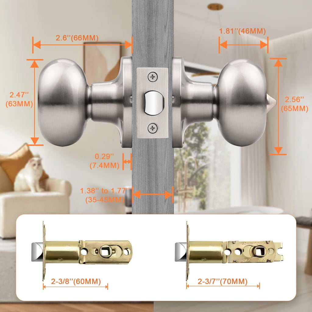 8 Pack Oval Privacy Door Knobs Interior Satin Nickel Door Knobs Bedroom Keyless Egg Shaped Door Knobs and Handles