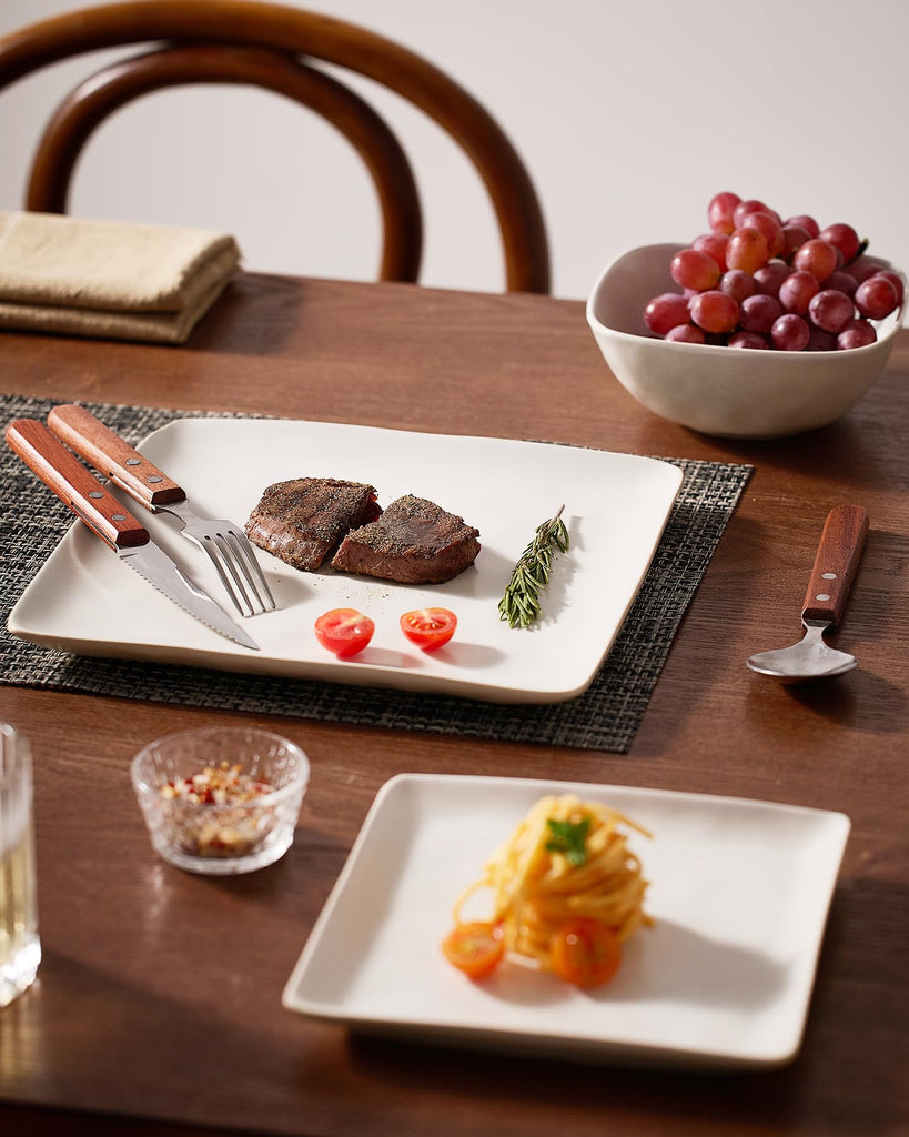 Square Ceramic Dinnerware Set for 6, Plates and Bowls, Matte White