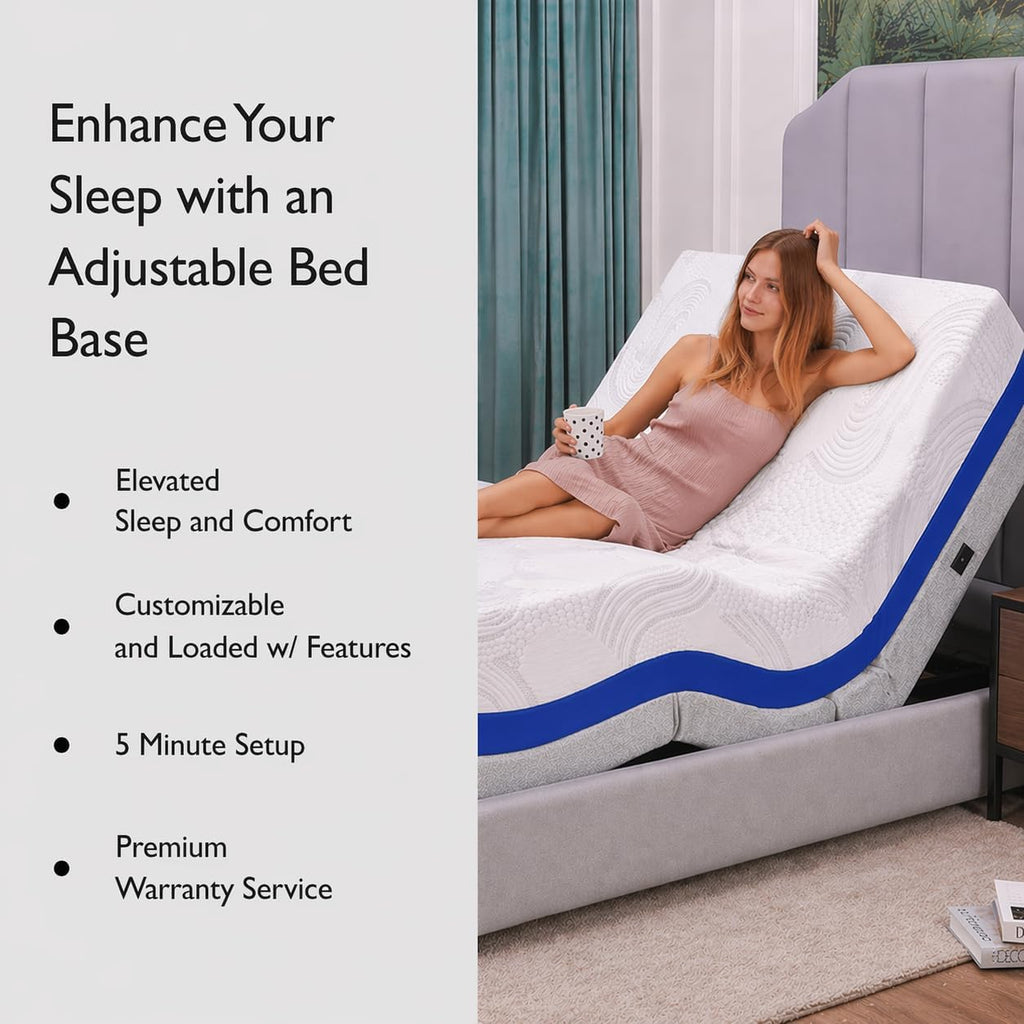 Premium Split King Adjustable Bed with 14 Inch Copper Gel Memory Foam Sleep System, Massage, Zero Gravity - Set of 4