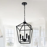 Farmhouse Chandelier 4 Lights Lantern Pendant Light in Black Finish Vintage Openwork Cage Hanging Light Ceiling for Kitchen Island Dining Room Hallway Entryway, E12 Base A128-B0C49K2DX8