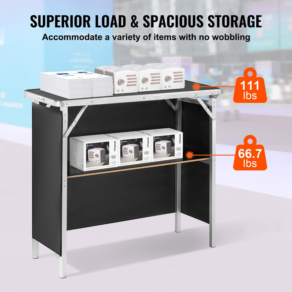 Folding Portable Bar Table, Tradeshow Podium Table for Indoor, Outdoor, Party, Picnic, Exhibition, Includes Carrying
