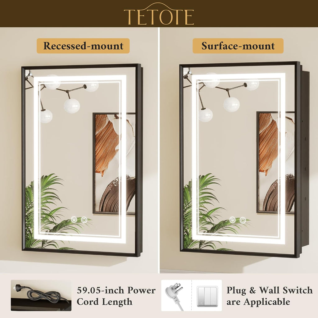 Black Lighted Medicine Cabinet with Tempered Glass Mirror 16 x 24 Black Metal Led Recessed Medicine Cabinet with