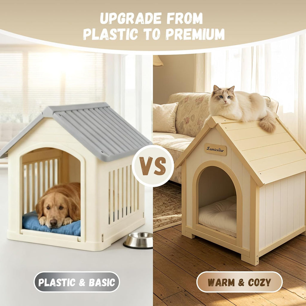 Natural Solid Wood Pet House, Outdoor Indoor for Small Dog & Cat