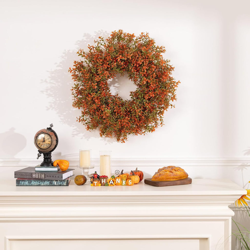20 Inch Artificial Boxwood Fall Wreath for Front Door