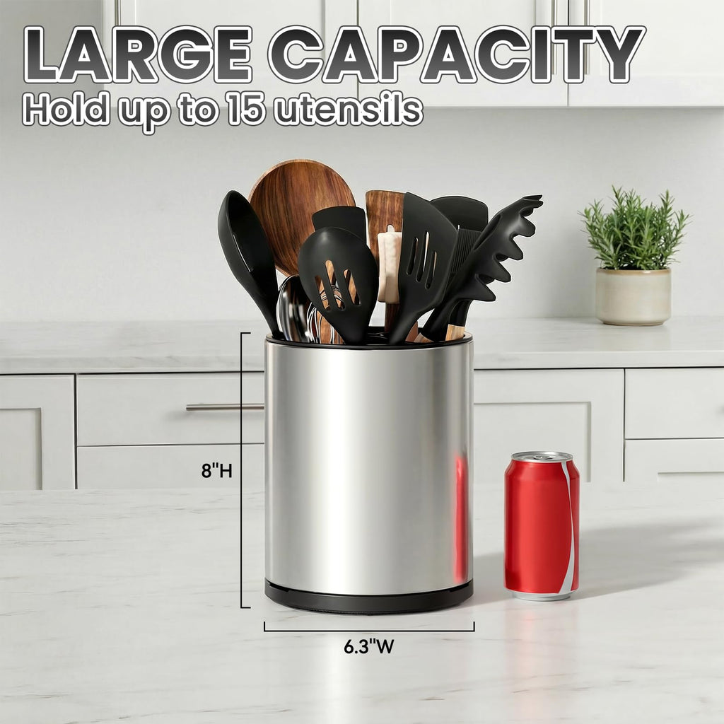 Kitchen Utensil Holder Stainless Steel Rotating Utensil Crock