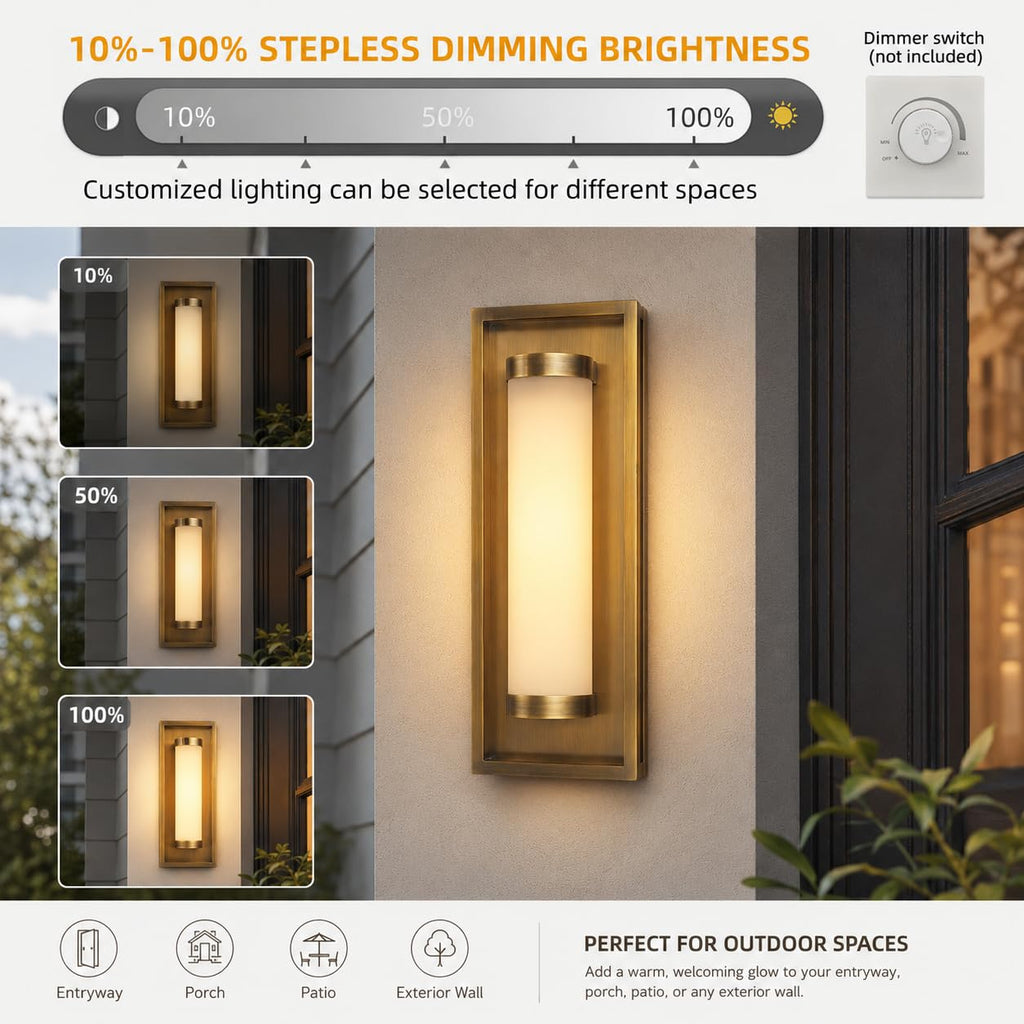 Modern LED Dusk to Dawn Outdoor Wall Sconce, Brushed Antique Brass