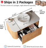 36 inch Bathroom Vanity with Sink, Floating Cabinet with Ultra-Thin Ceramic Basin and Marble Top, Large Storage Drawer