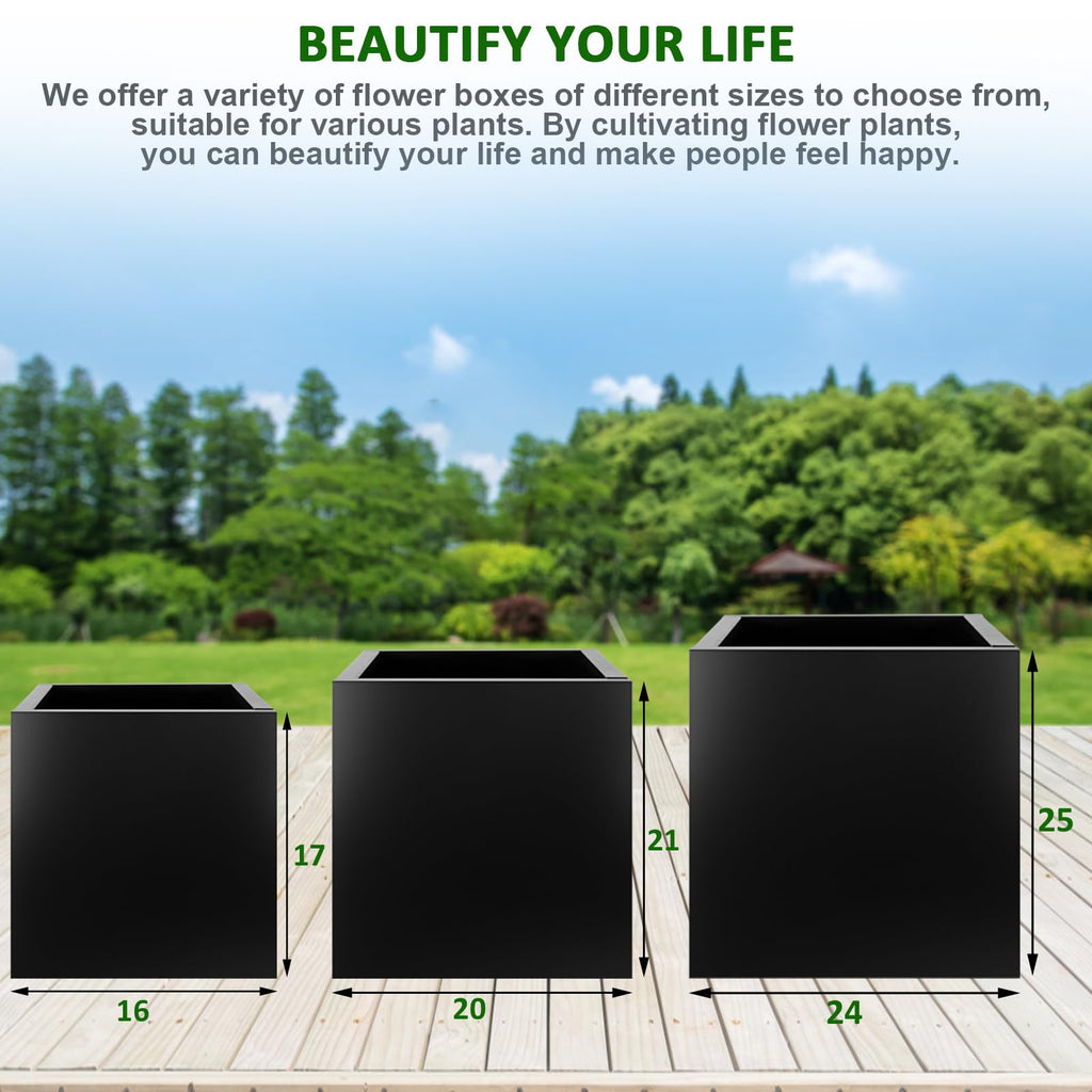 Steel Planter Box 20"x20"x21", Large Square Metal Planter Box