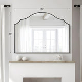Black Scalloped Wall Mirror: 40"x29" Large Modern Wooden Arched Dresser Mirror - Minimalist Fireplace Mirrors