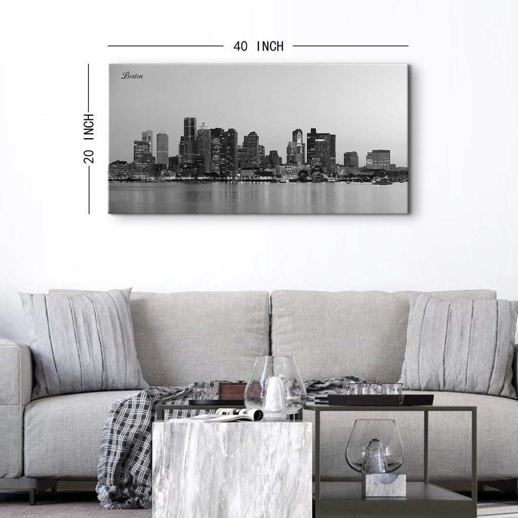 Boston Skyline Wall Art Decor Black and White City Canvas Prints Modern Aesthetic Cityscape Pictures Boston Downtown