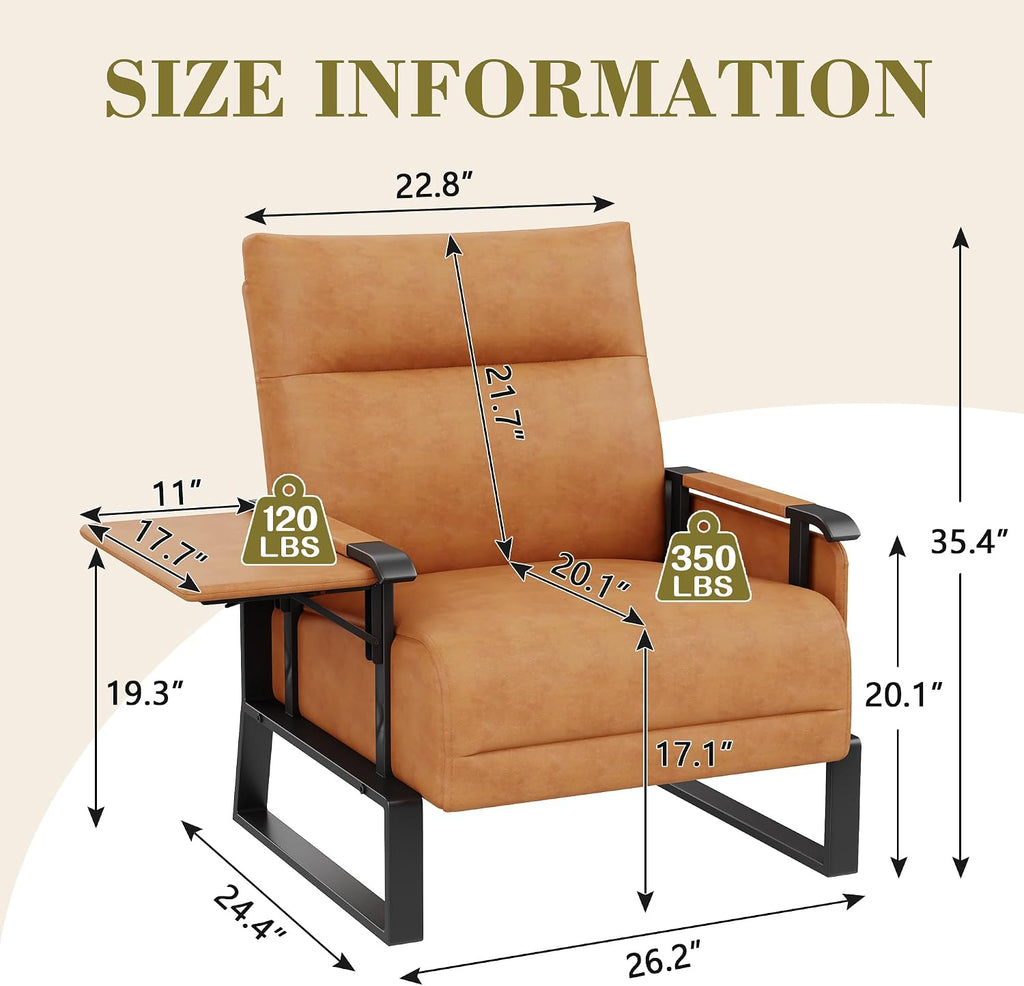 PU Leather Accent Chair Brown Armchair with Side Table