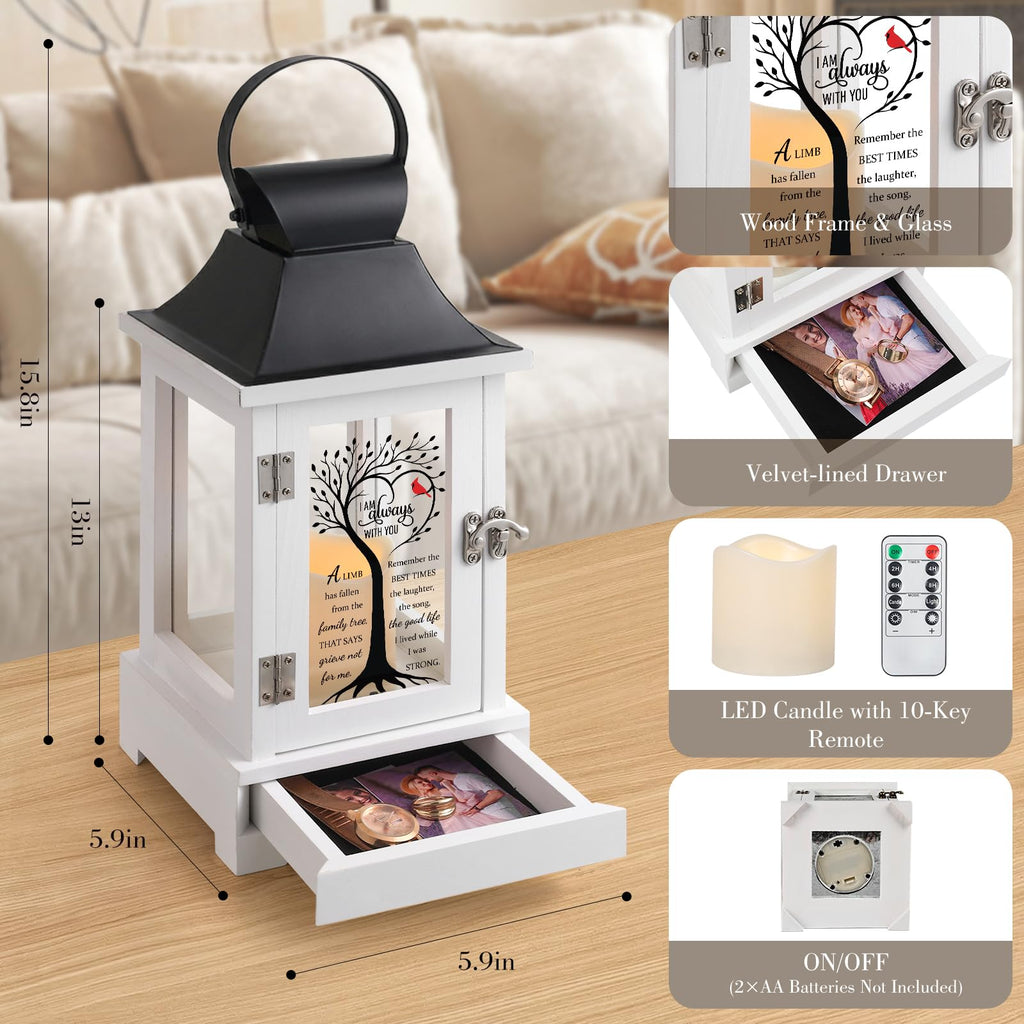 Memorial Lantern with Drawer for Keepsakes, Bereavement Sympathy Gifts for Loss of Loved One Mother Father, Sympathy