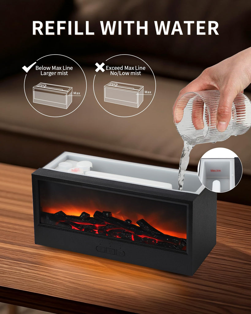 Fireplace Flame Essential Oil Diffuser & Humidifier with 7-Color Lights