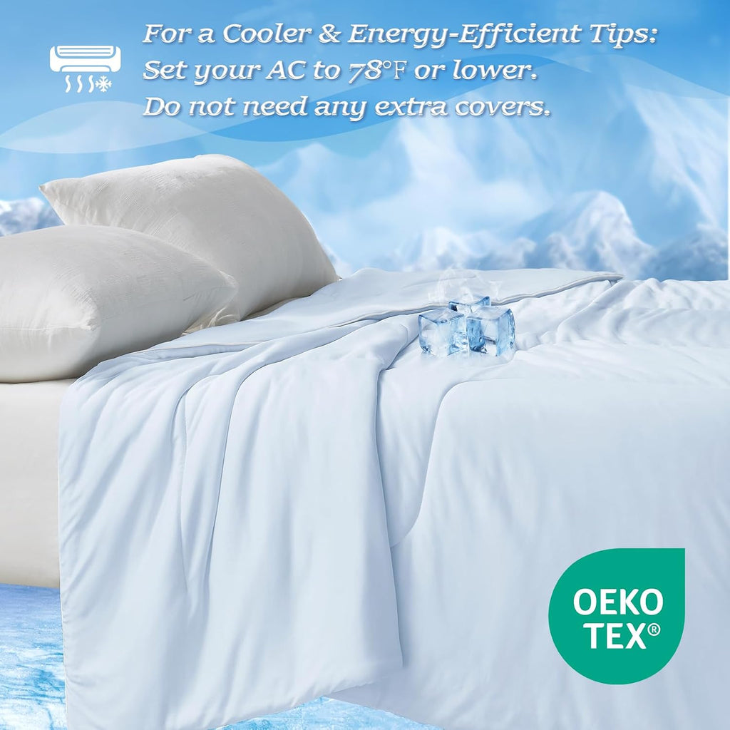 Cooling Comforter Queen Size - Cooling Blanket for Hot Sleepers and Night Sweats, Q-Max>0.45 Double-Sided Silky