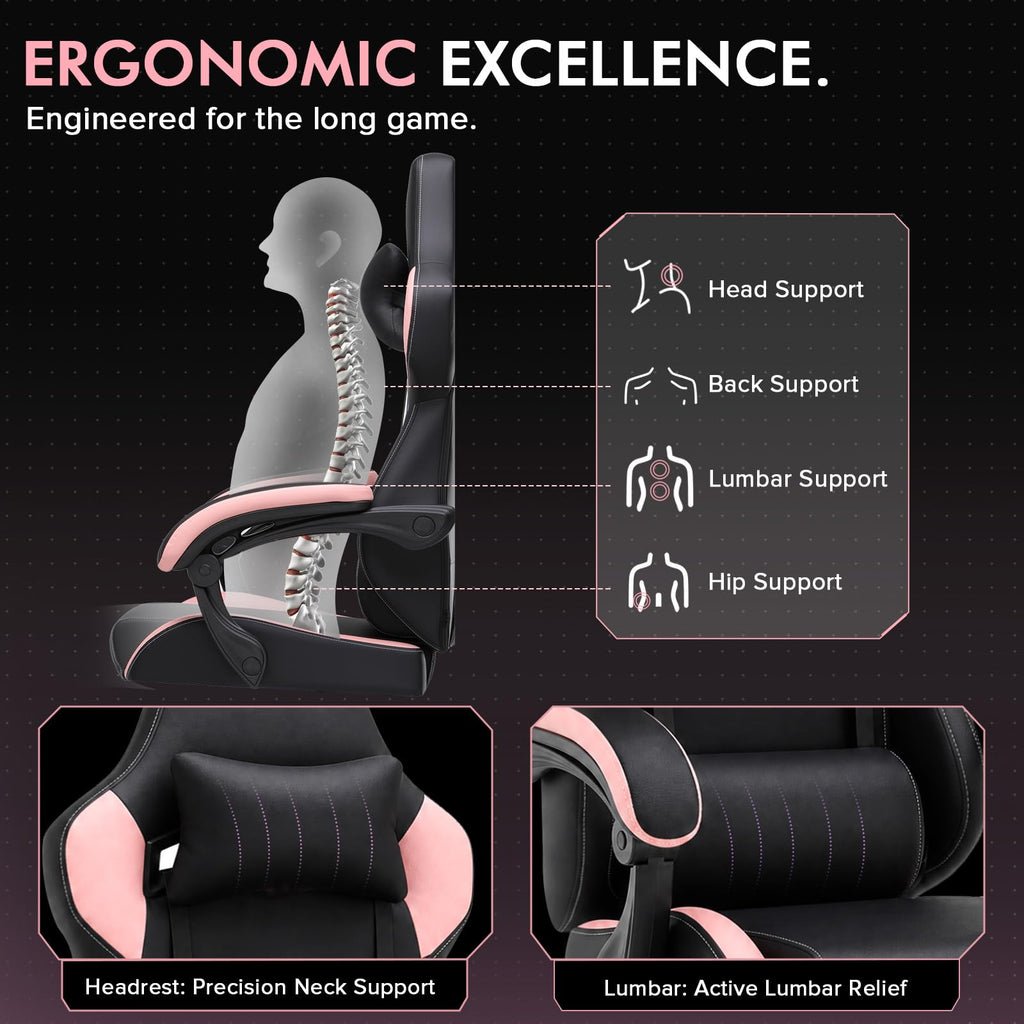 Gaming Chair with Footrest, High Back Computer Chairs for Adults with Linkage Armrest Lumbar Support Heavy Duty