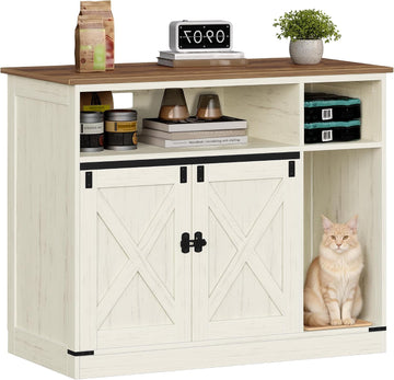Cat Litter Box Enclosure, Hidden Litter Box Furniture with Storage