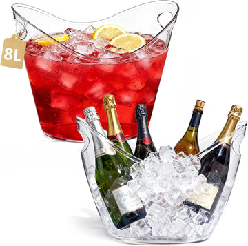 8L Extra Large Clear Acrylic Ice Bucket, 2 Pack - Set of 2