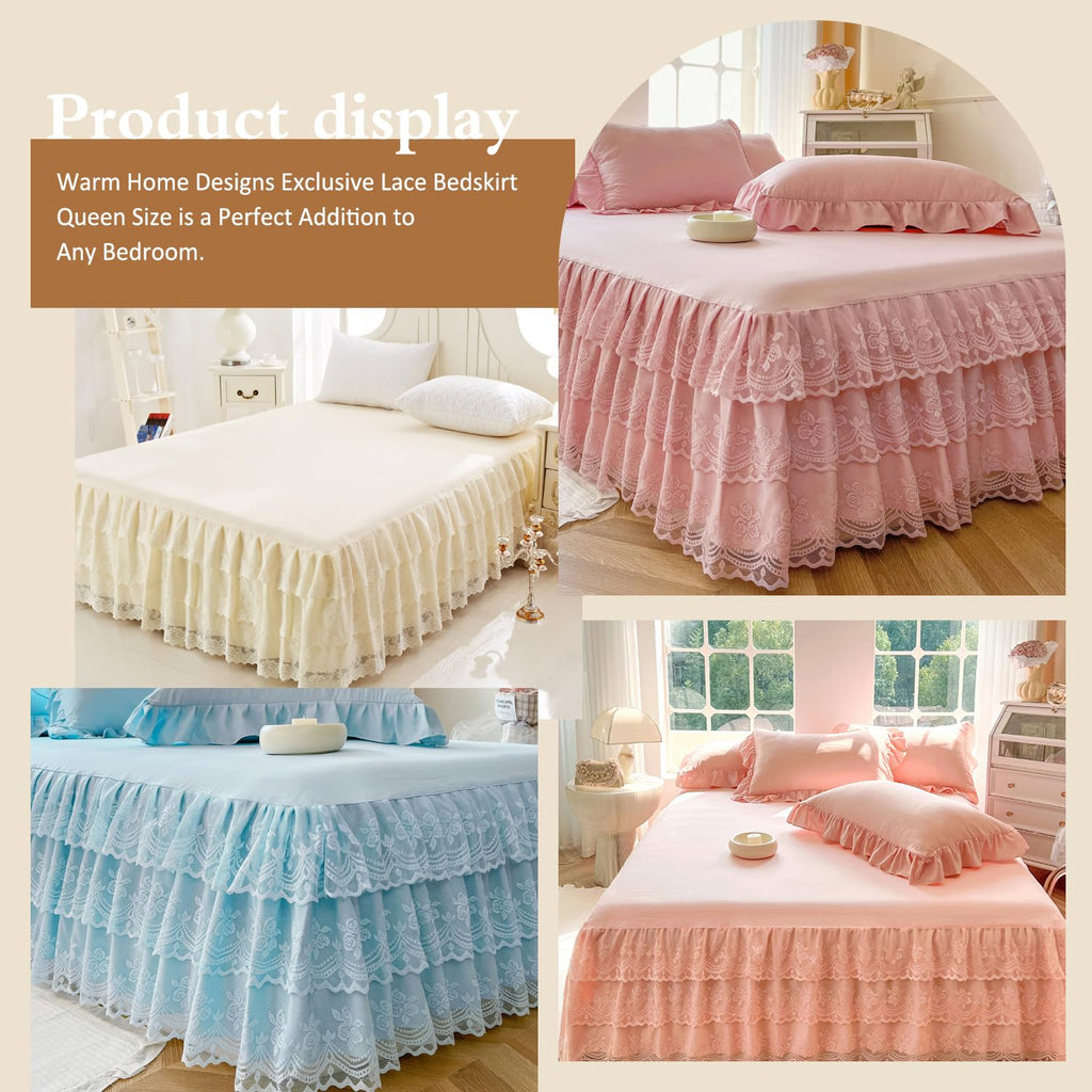 Three Layers Lace Bed Sheet Skirt for Bed - 17in. Drop, Ruffle Bed Skirt Wrap Around Bed Skirt, Anti Wrinkle