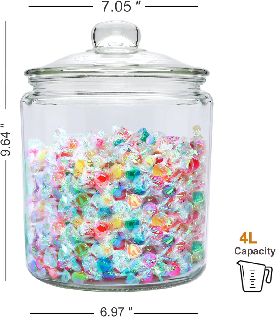 1 Gallon Glass Canister, Cookie Jar & Candy Jar with Airtight Lid, Large Food Storage Container for Buffet, Coffee &