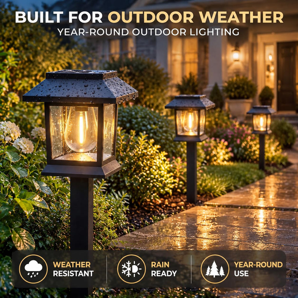 Solar Pathway Lights, 12 Pack Outdoor Landscape Lighting, Black