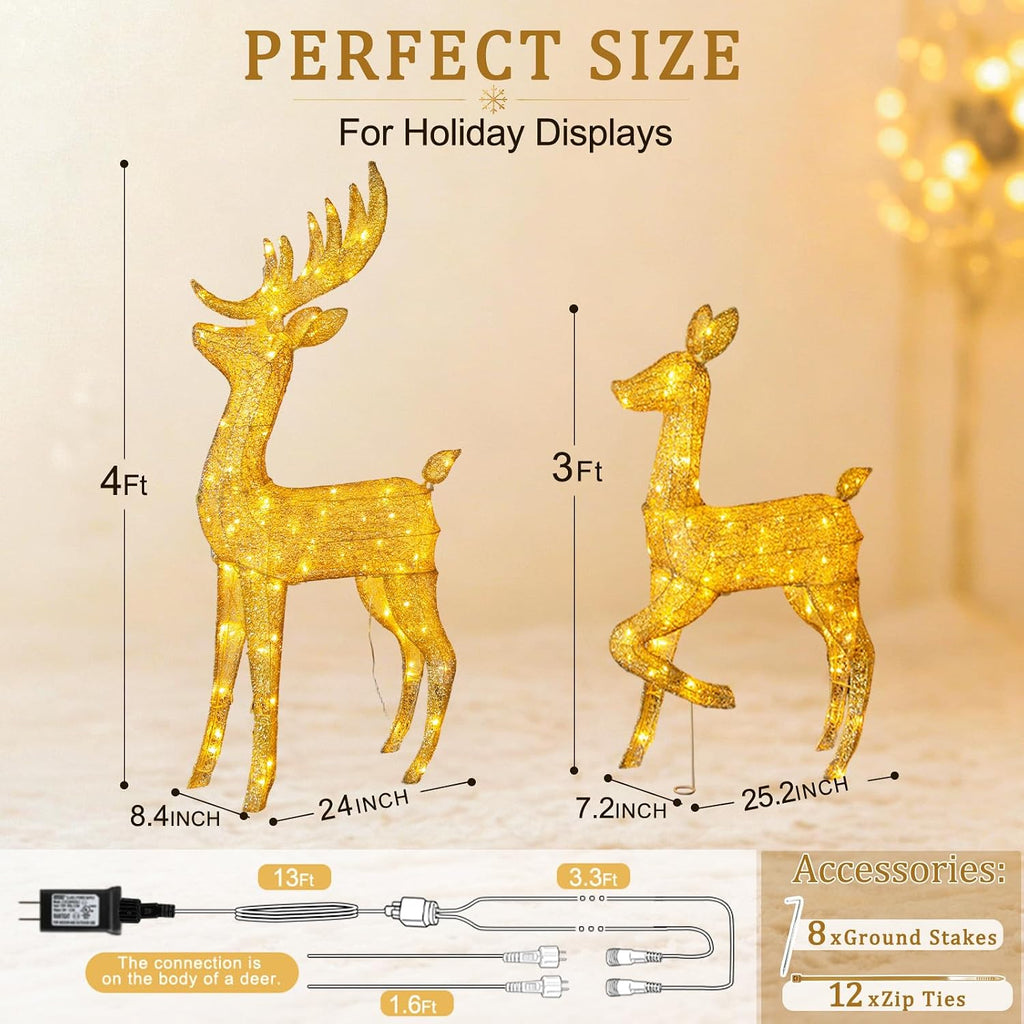 Lighted Christmas Reindeer Decor Outdoor 2Pcs Light Up Deer Set Decorations