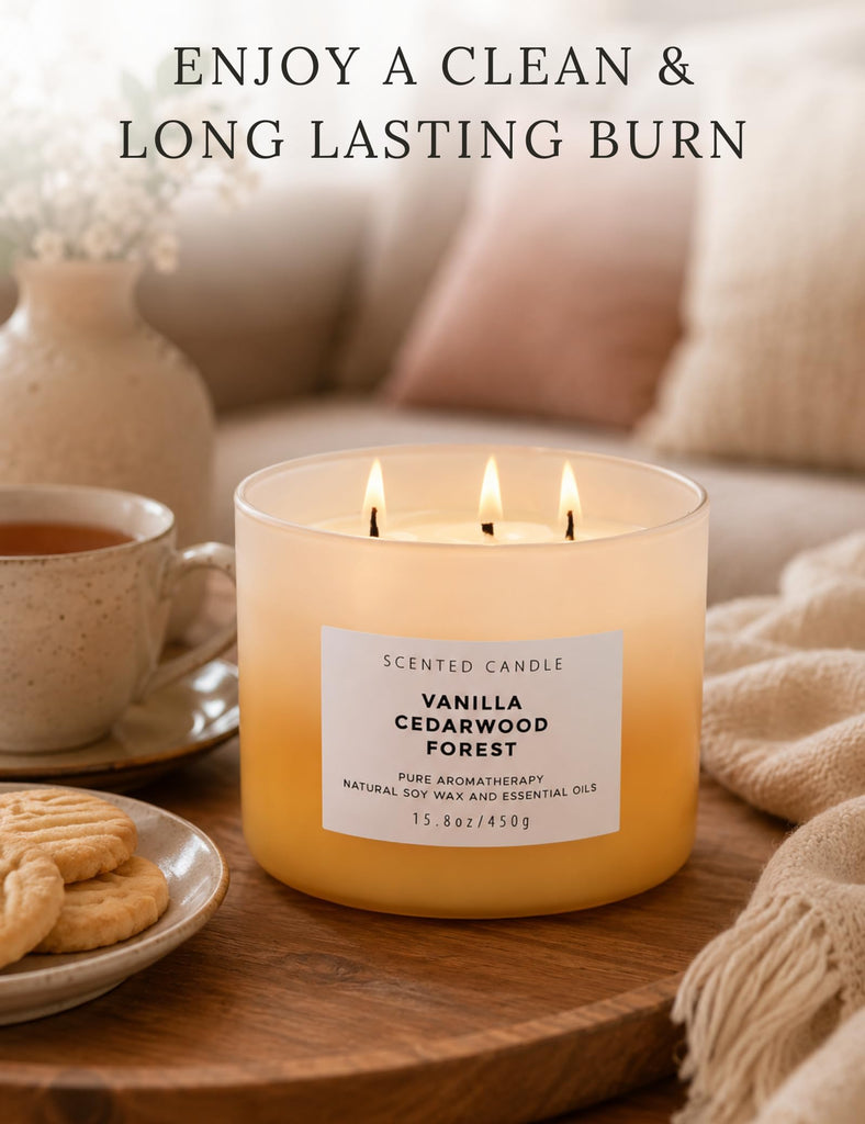 Vanilla Cedarwood Forest Scented Candle, Large 3 Wick Soy Candle, 15.8 Oz