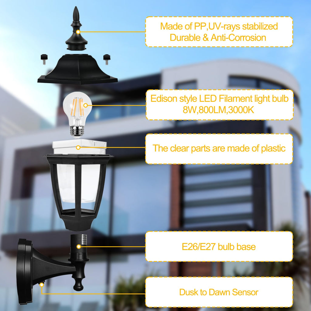 Dusk to Dawn Outdoor Wall Light, Porch Sconce Light Fixtures, 2-Pack
