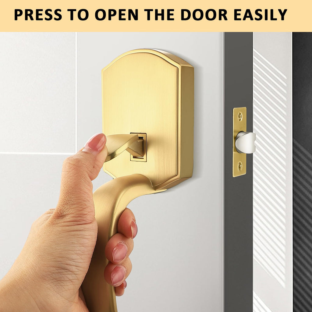 Front Door Handle,Brushed Gold, Heavy Duty Exterior Door Handle with Reversible Lever, Satin Gold Entry Lock Grip